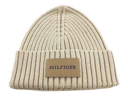 TOMMY HILFIGER TH Monotype Patch Cotton Beanie Beige