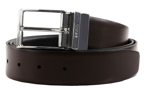 BOSS Ofede-P Or35 sp Leather Belt W115 Black / Darkbrown - shortenable