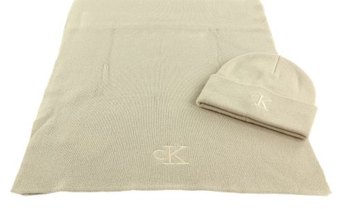 Calvin Klein CKJ Soft ACC Gift Beanie and Scarf Monogram Gray Morn