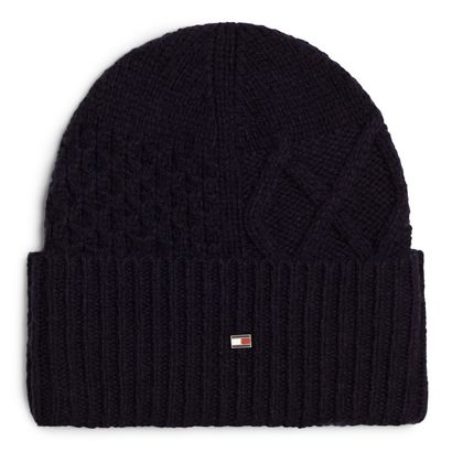 TOMMY HILFIGER TH Flag Cable Knit Beanie Space Blue