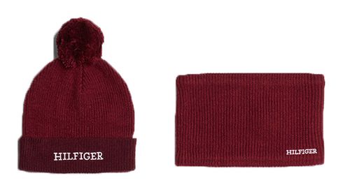 TOMMY HILFIGER Monotype Giftpack Beanie + Snood L / XL Rouge