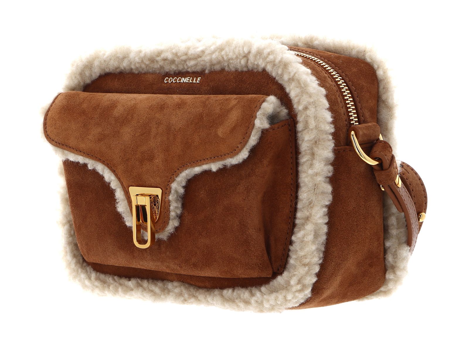 COCCINELLE Beat Eco Shearling Suede Leather Crossbody Bag Natural / Cuir COCCINELLE Beat Eco Shearling Suede Leather Crossbody Bag Natural / Cuir