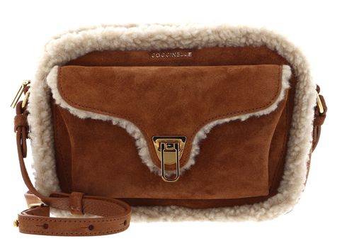 COCCINELLE Beat Eco Shearling Suede Leather Crossbody Bag Natural / Cuir