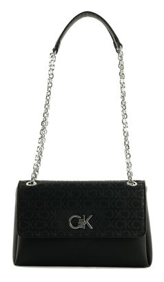 Calvin Klein Re-Lock Shoulder Bag Black Monogram Pu