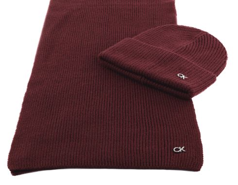 Calvin Klein CK Daily Chunky Beanie and Scarf Oxblood