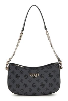 GUESS Evelune Top Zip Shoulder Bag Charcoal Logo