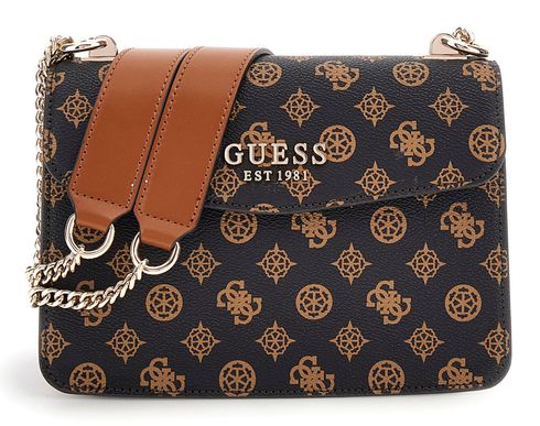 GUESS Evelune Convertible Xbody Flap Mocha Logo Multi