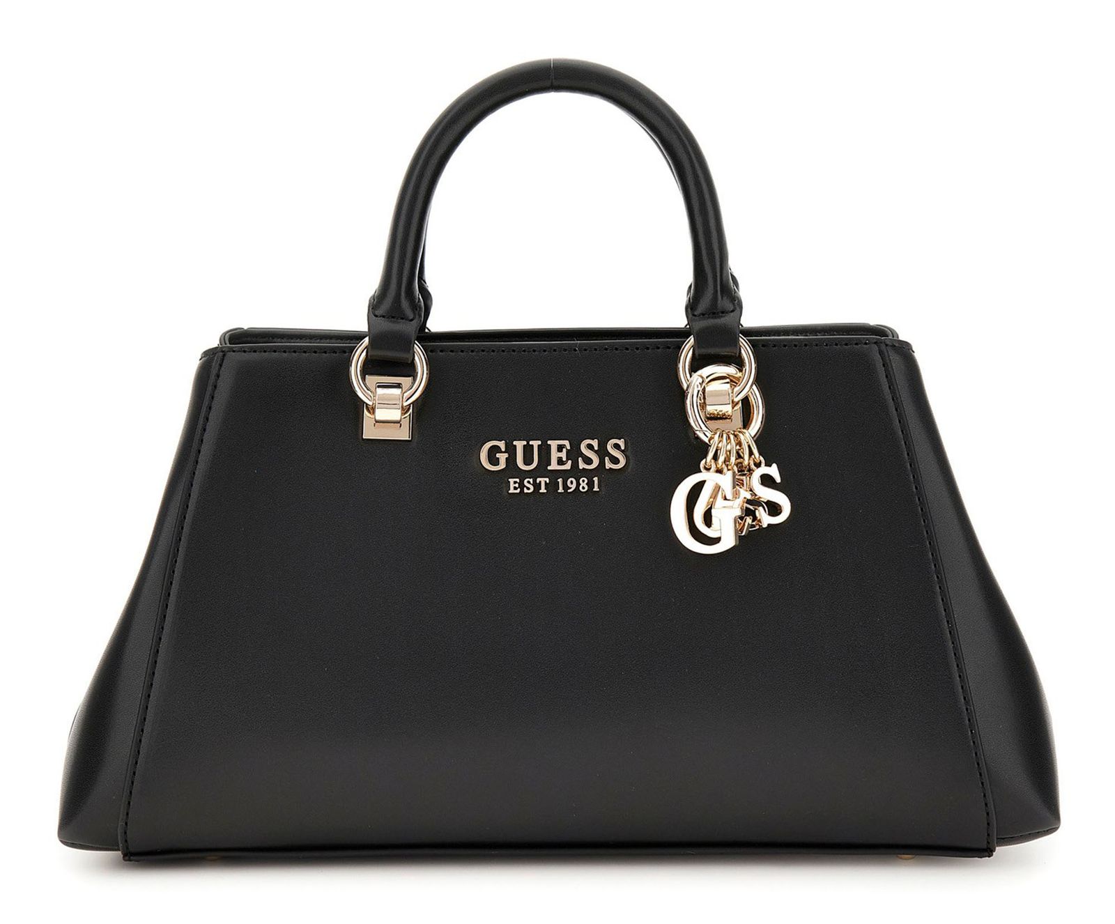 Sac à Main GUESS Annita Girlfriend Satchel - Noir, Peau De Serpent Effet - Dimensions 32.5x20x8 Cm, Bandoulière Réglable - Polyuréthane, Nombreux Compartiments