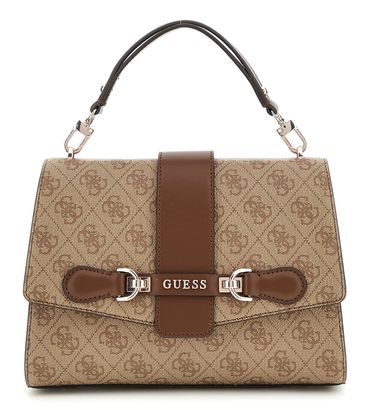 GUESS Nolana Top Handle Flap Bag Latte Logo / Brown