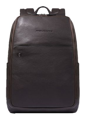 PIQUADRO Black Square Backpack Wide Opening 14" Dark Brown