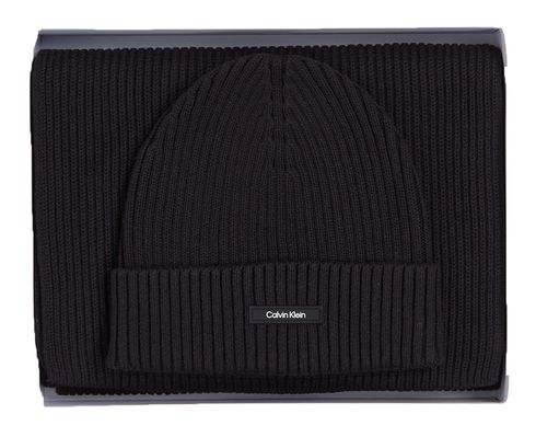 Calvin Klein Soft Giftset GS Classic Rib Beanie + Scarf CK Black