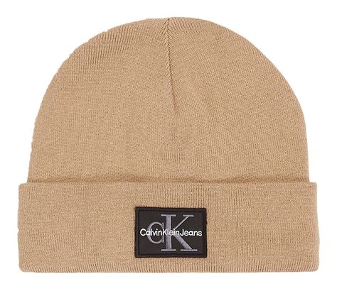 Calvin Klein CKJ Mono Logo Patch Warm Beanie Travertine