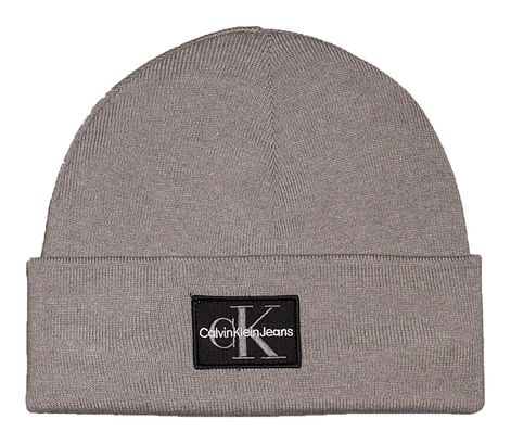 Calvin Klein CKJ Mono Logo Patch Warm Beanie Grey Heather