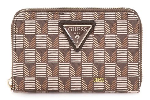 GUESS G Wave SLG Medium Zip Around Wallet Brown Logo