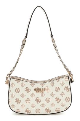 GUESS Evelune Top Zip Shoulder Bag Cream Logo