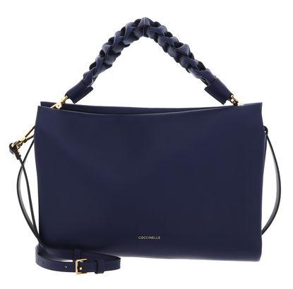 COCCINELLE Boheme Grana Double Crossbody Double Grainy Leather Royal Blue / Fon. Brown