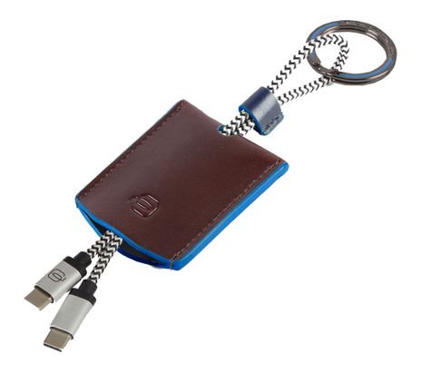 PIQUADRO Blue Square Key-Chain With Cables Mogano