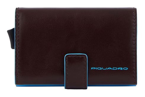 PIQUADRO Blue Square Compact Wallet With Double Slider RFID Mahogany