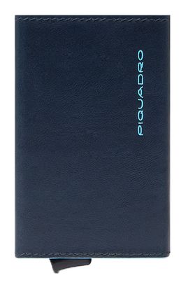 PIQUADRO Blue Square Card Case With Single Slider RFID Midnight Blue