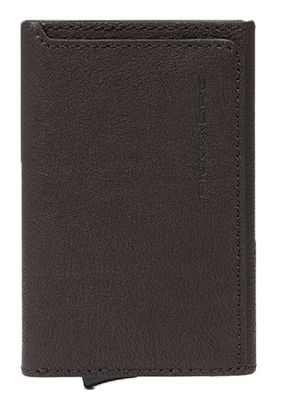 PIQUADRO Black Square Card Case With Single Slider RFID Dark Brown