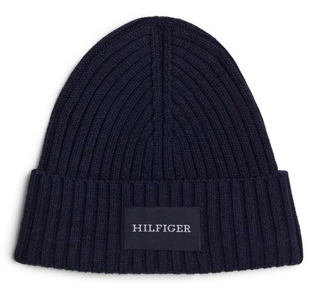 TOMMY HILFIGER TH Monotype Patch Cotton Beanie Space Blue