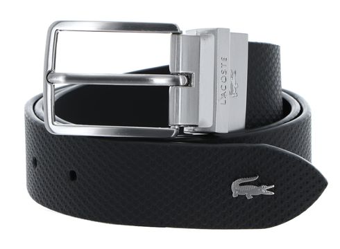 LACOSTE Casual Plain Grained Leather Belt W90 Darkgrey - kürzbar