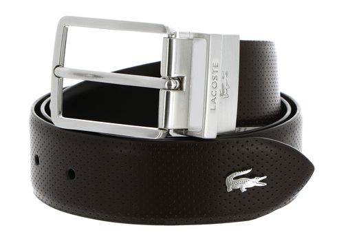 LACOSTE Elegance Punch Plain Leather Belt W125 Marron Noir - shortenable