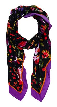 Desigual Mixed Flowers Rectangle Foulard Black