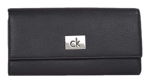 Calvin Klein CK Plaque Trifold Logo Wallet PVH Black