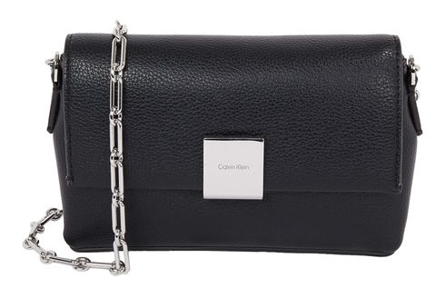 Calvin Klein CK Plaque Crossbody Bag w/Chain Black