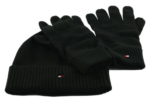TOMMY HILFIGER Flag Pima Beanie & Gloves Giftpack Black TOMMY HILFIGER Flag Pima Beanie & Gloves Giftpack Black