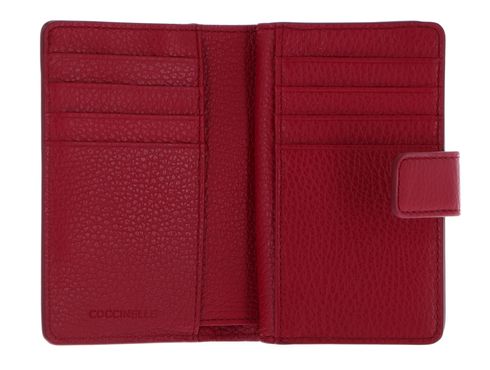 COCCINELLE Metallic Soft Mini Wallet Grained Leather Sangria