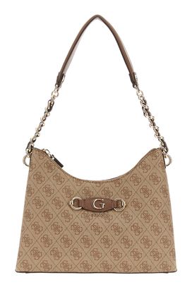 GUESS Izzy Top Zip Shoulder Bag Latte Logo / Brown