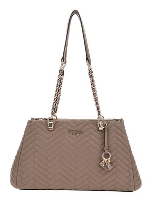 GUESS Anning Shoulder Satchel Bag Dark Taupe