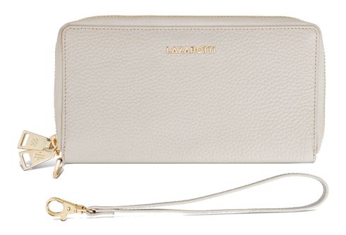 Lazarotti Bologna Leather Double Zip Around Wallet Creme White