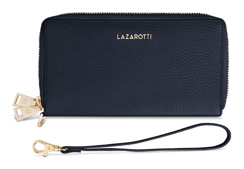 Lazarotti Bologna Leather Double Zip Around Wallet Navy