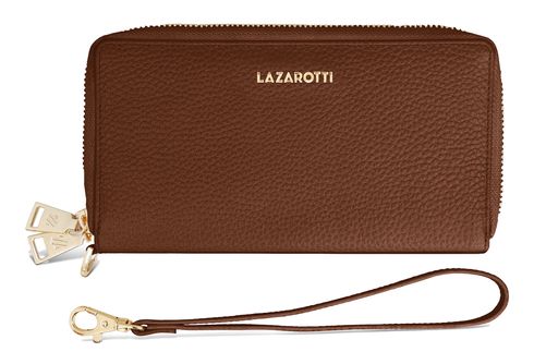 Lazarotti Bologna Leather Double Zip Around Wallet Brown