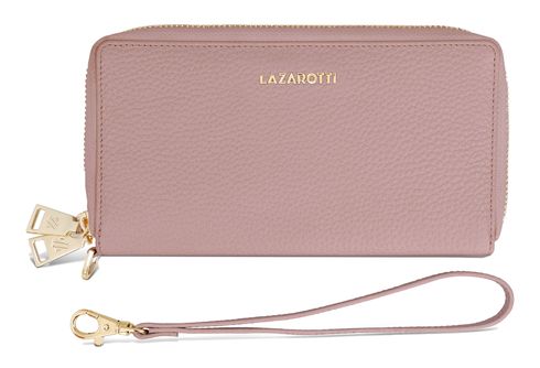 Lazarotti Bologna Leather Double Zip Around Wallet Rose