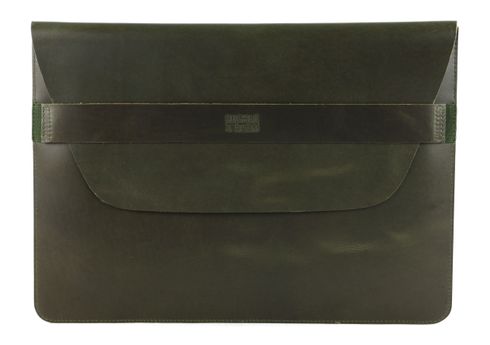 BUCKLE & SEAM Terra Leather Laptop Sleeve Crazy Horse M Olive