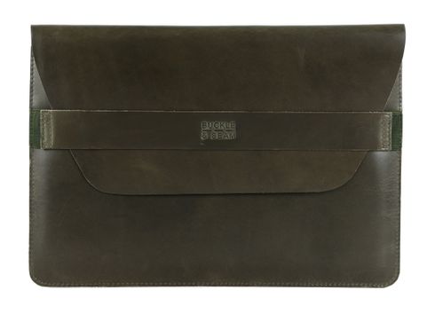 BUCKLE & SEAM Terra Leather Laptop Sleeve S Olive