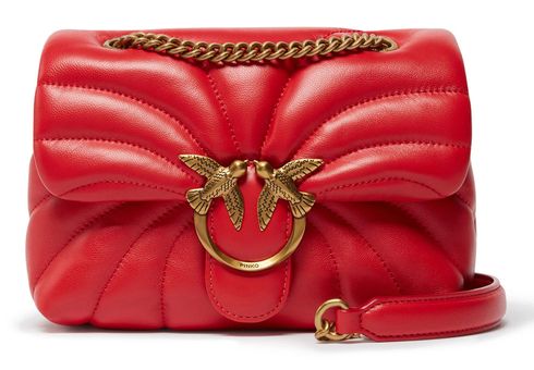 PINKO Love Puff Mini CL Sheep Nappa Butterfly Quilt S Red - Antique Gold
