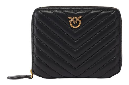 PINKO Taylor Zip Around Sheep Nappa Chevron Black - Antique Gold