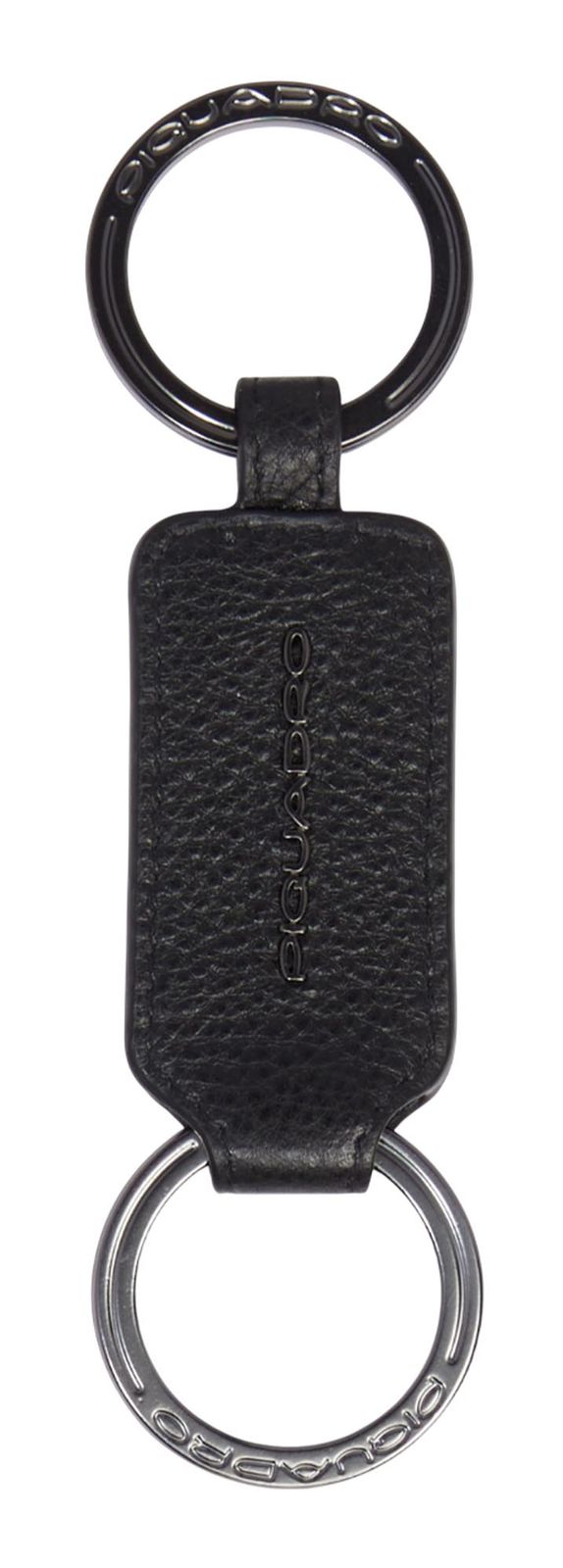 PIQUADRO Cronus Leather Men's Keychain With Two Rings Black PIQUADRO Cronus Leather Men's Keychain With Two Rings Black
