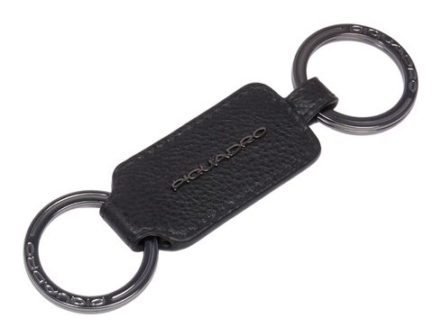 PIQUADRO Cronus Leather Men's Keychain With Two Rings Black