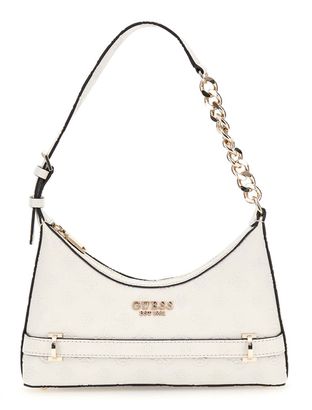 GUESS Zarela Top Zip Shoulder Bag Creme White Logo