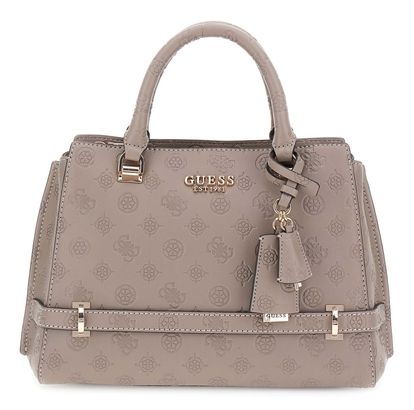 GUESS Zarela Luxury Satchel Dark Taupe Logo