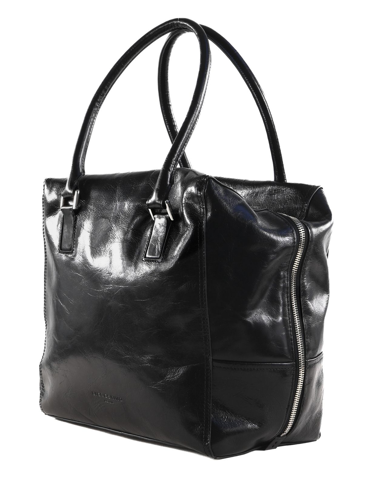 LIEBESKIND BERLIN Lack Distressed Kayla Satchel M Black LIEBESKIND BERLIN Lack Distressed Kayla Satchel M Black
