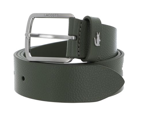 LACOSTE Elegance Grained Leather Belt W120 Kaki
