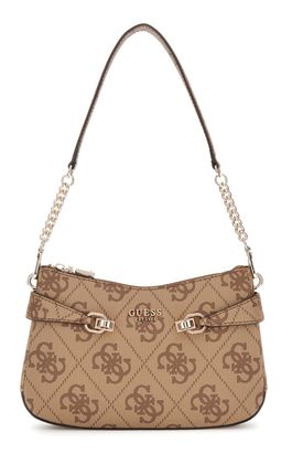 GUESS Lorelei Top Zip Shoulder Bag Latte Logo / Brown