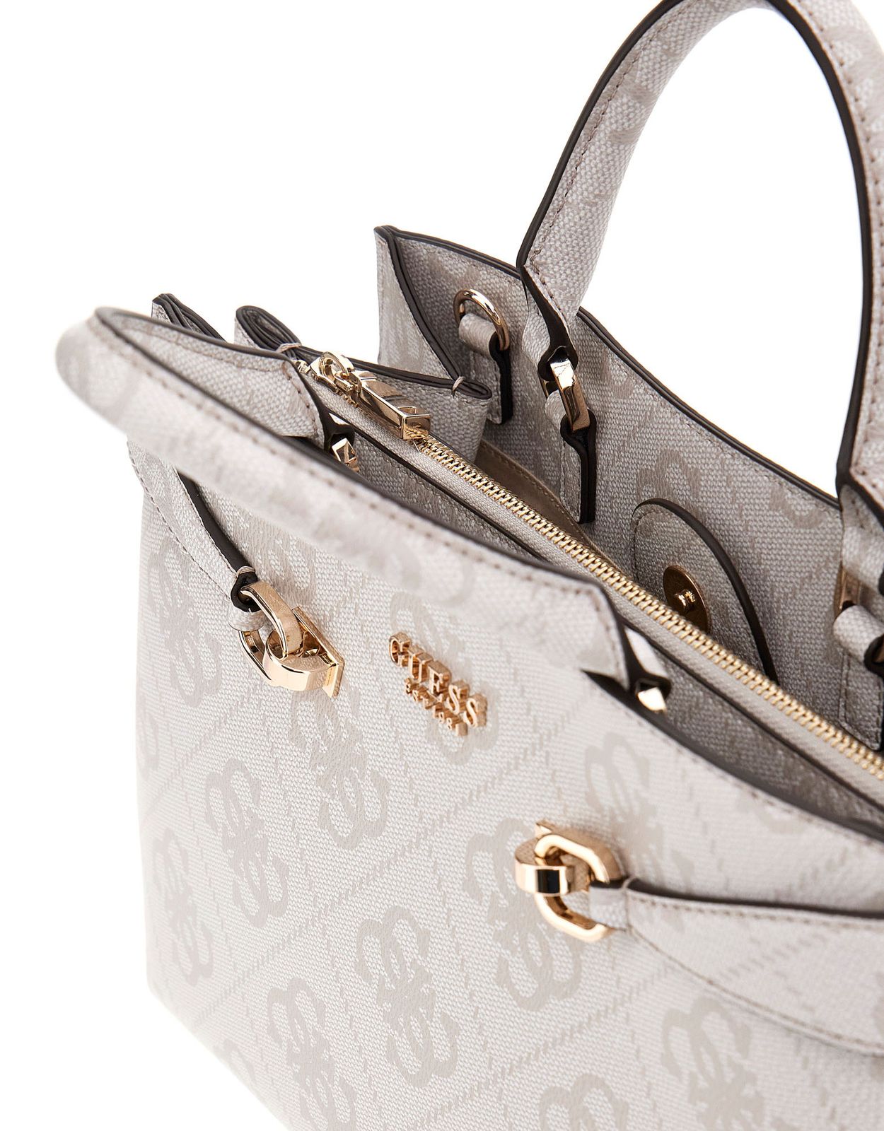 GUESS Noelle Girlfriend Satchel Borsa A Tracolla - Colore Bone Logo Beige, 24x17x7 Cm
